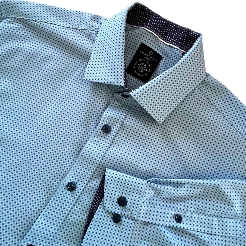Con.Struct Mens Dress Shirt 16.5 34-35 Blue Slim Fit 4-Way Stretch Wrinkle Free